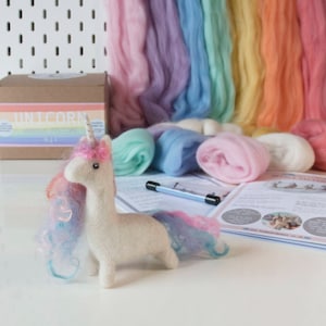 Baby unicorn beginners needle felting kit with extra supplies, British wool, step by step instructions included. image 6