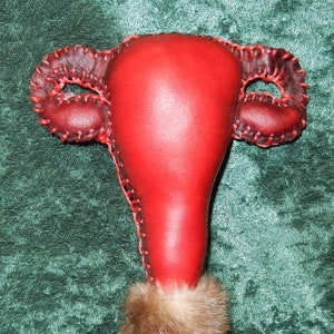 Women&#39;s Healing Magic Uterus Red Dyed Deer Rawhide Rattle, Red Sinew, Otter Fur, Rose Quartz, Herbs for Healing, Love, Strength, Self-Love