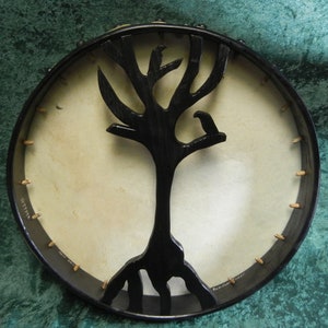 Odin Raven European Style Pegged Reindeer Rawhide Shamanic Drum, 13&quot;, 15&quot;, 18&quot; or 20&quot; w Beater, Asartru, Heathen, Pagan, Viking, Norse