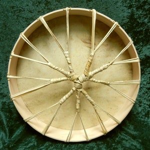 Nine Worlds Rawhide Drum, 9 Spoke Handle, Horse, Deer, or Elk, 15&quot;-24&quot;, Cedar or Maple Hoop, Shaman Journey Drum Celtic Heathen Ritual Drum