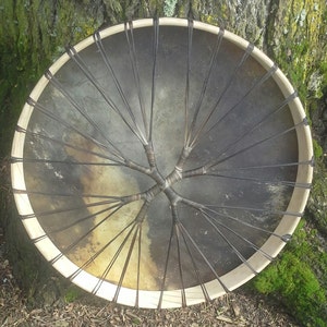 Large 22&quot; or 24&quot; Buffalo, Deer, Horse or Elk Spirit Rawhide Drum,  Maple Hoop, with Beater & Wrap, Shaman Drum, Bass Drum, Deep Drum, Pagan