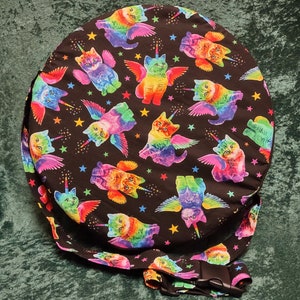 Sac cousu main 40 cm Flying Unicorn Kitties pour votre tambour sacré, doublure en polaire, fermeture à glissière en nylon, poche pour batteur ou hochet. Wicca sorcière païenne
