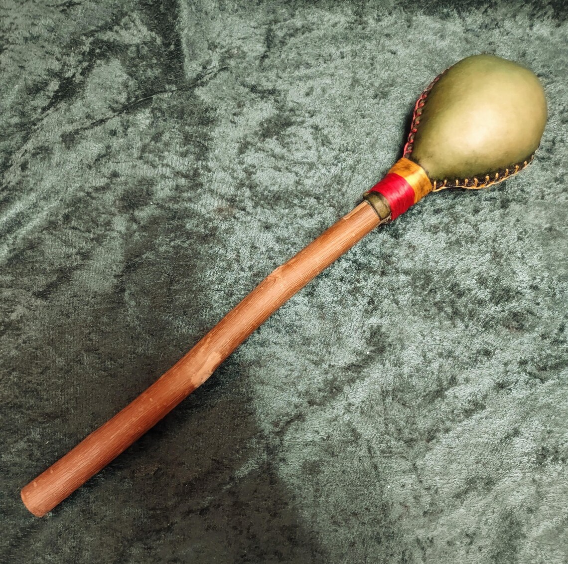 Oak King Holly King Large Dyed Elk Round Rawhide Rattle, Gold Red, Hand ...