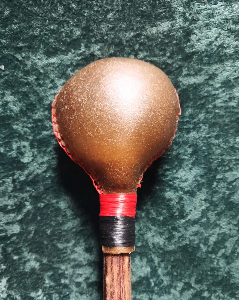 Shamarack Rattle Large Elk Round Rawhide Shaman Rattle, Red and Black Sinew, Shamanic ...