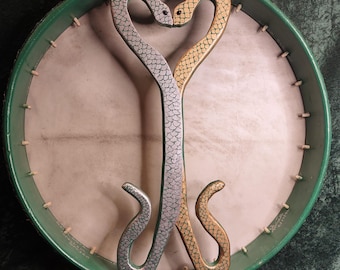 20" Medusa Snake European Style Pegged Goat Rawhide Drum, w Beater,  Scales , Hand Painted, Celtic, Heathen, Pagan, Bodhran, Druid (6/11/26)