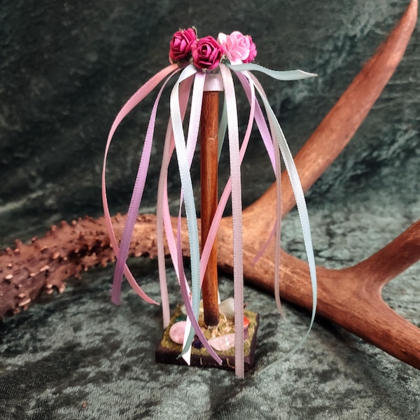 Small Spring Colors Maypole May Pole, 5 3/4" tall. Beltaine Beltane May Day Altar Decor, Wedding Handfasting Fertility Spring, In Stock 29