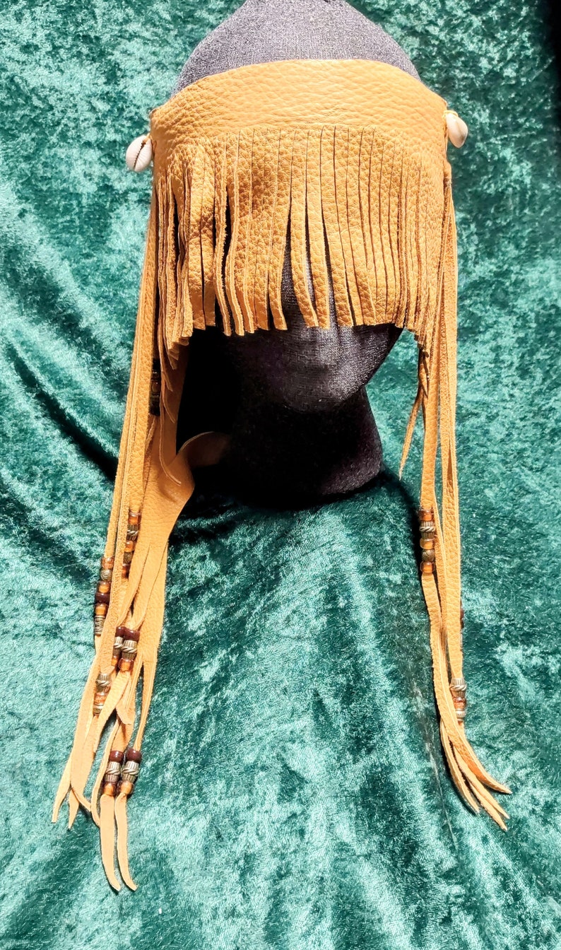 Máscara de trance ritual personalizada, cuero de ciervo, cuentas de vidrio y metal, Seidr nórdico Vitki Volva, ceremonia de viaje chamánico, boda, unión de manos, meditación. imagen 8