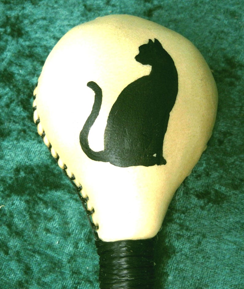 Pagan Rattle Cat Animal Totem Large or Medium Round Rawhide Rattle, Shamanic Rattle ...