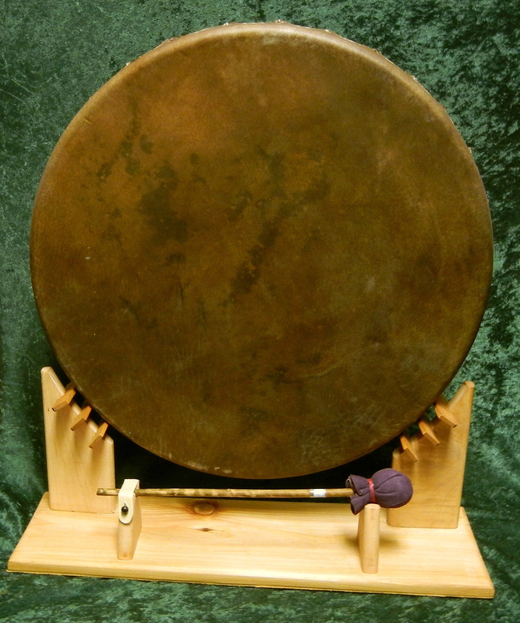 Frame Drum Display w/ Beater/Rattle Stand, Alder and Cedar, Hand Cut & Stained, 10"-24" Pegged or Shaman Drums, for Altar, Shrine, Hoop Drum