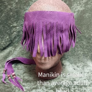 Purple Short Shaman&#39;s Mask, Deer Leather, glass crow beads, shamanic eye cover, third eye fringe, hand cut, meditation, In Stock Apprentice