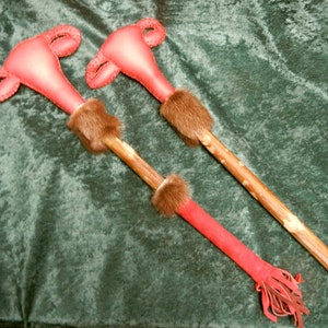 Women&#39;s Battle Rattle Uterus Red Dyed Elk Rawhide Rattle, Red Sinew, Otter Fur, Jasper, Herbs for Justice Courage Strength Rights, Feminist