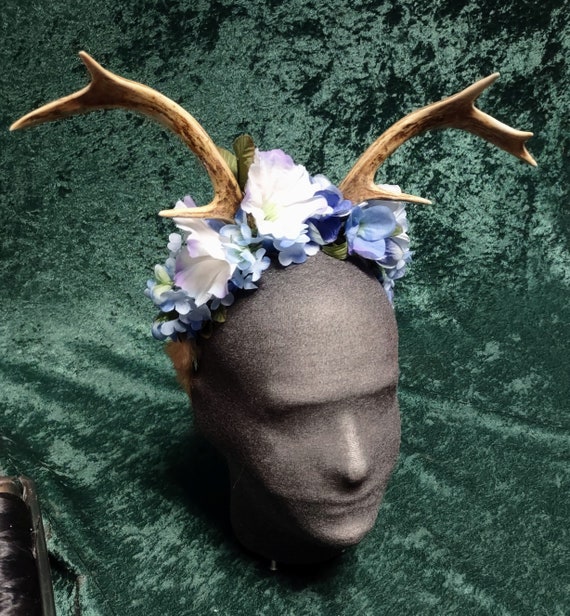 Real Deer Antler Blue Artificial Flower Headband, Suede  display picture 1