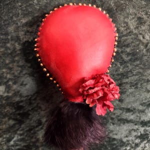 Fancy Large Red Dyed Deer Round Rawhide Shaman Rattle, Black Sinew, Brass Beads, Shamanic Journey Ritual Sound Healing Meditation Shaker