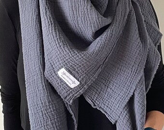 Smoke Blue Grey Triangle scarf, gauze scarf, Blue Grey scarf, wrap, cotton wrap, double gauze, scarf