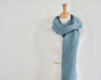 Écharpe de couverture de gaze bleue de brume, écharpe de triangle, double gaze, coton
