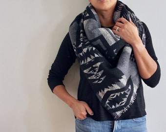 Black White and Grey Southwest Print Triangle Scarf