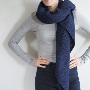 Navy Gauze Blanket Scarf, Triangle Scarf, Double Gauze, Cotton image 1