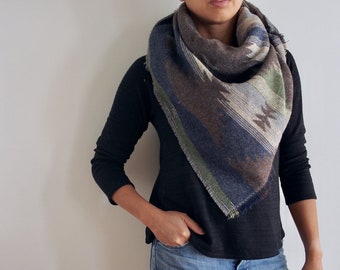 Green, Grey, Blue Southwest Triangle Scarf
