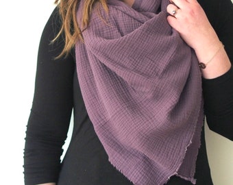 Purple blanket scarf, gauze scarf, grey scarf, wrap, cotton wrap, double gauze