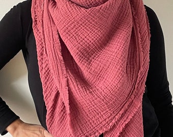 Rose Triangle scarf, gauze scarf, Pink scarf, wrap, cotton wrap, double gauze, Warm Pink scarf