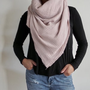 Petal Blush Gauze Blanket Scarf, Triangle Scarf, Double Gauze, Cotton image 1