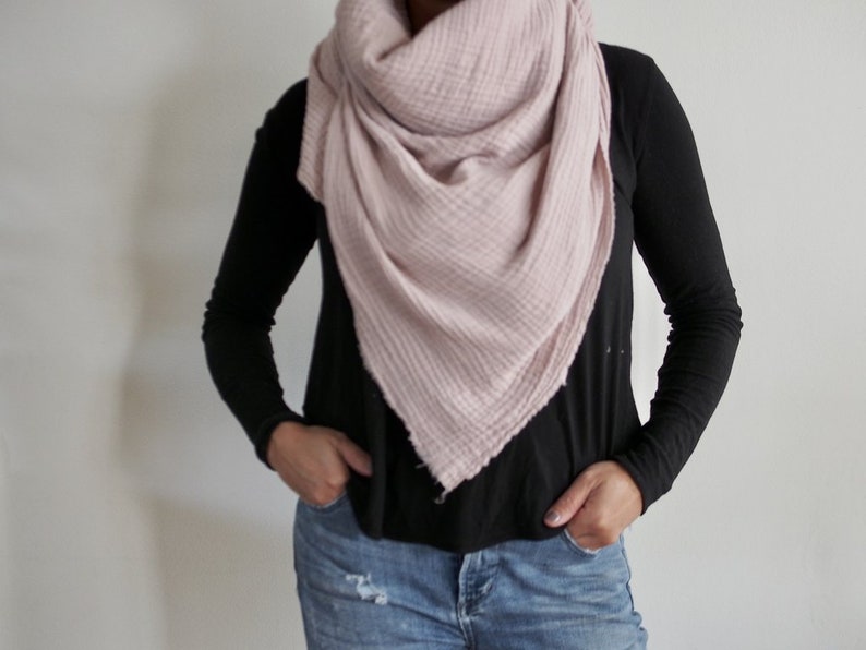 Petal Blush Gauze Blanket Scarf, Triangle Scarf, Double Gauze, Cotton image 1