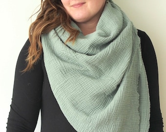 Sage blanket scarf, gauze scarf, grey scarf, wrap, cotton wrap, double gauze, green scarf, dusty mint