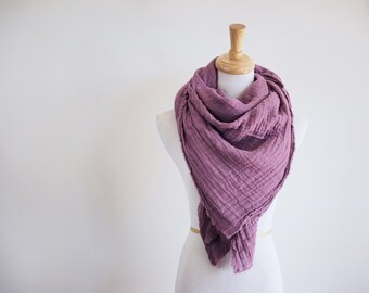 Purple Gauze Blanket Scarf, Triangle Scarf, Double Gauze, Cotton