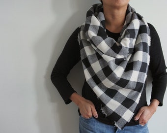 White and Black Buffalo Plaid Triangle Scarf