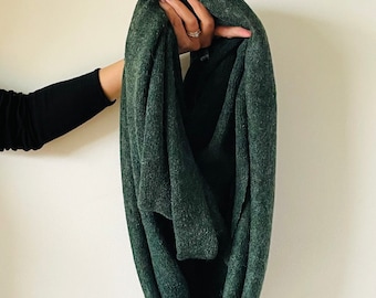 Green Infinity scarf,  Dark Green circle scarf, Forest Green scarf, sweater knit, cozy scarf, handmade Chenille Infinity Scarf