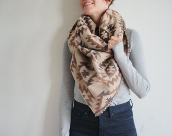 Beige, Brown and Tan Aztec Triangle Scarf