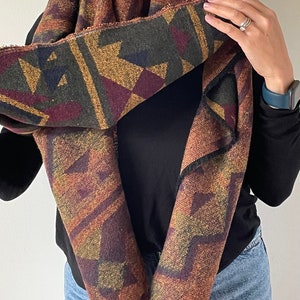 Autumn Southwest Triangle Scarf, Gold, Copper, Green, Burgundy, Blanket Scarf image 2