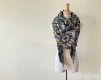 Olive, pink, yellow and grey Triangle Scarf