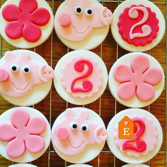Birthday Peppa Pig Fondant Cupcake Toppers Handmade To Order Etsy