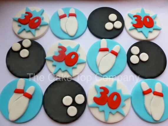 Edible Fondant Tenpin Bowling Cupcake Toppers 4 Of Each Design Etsy
