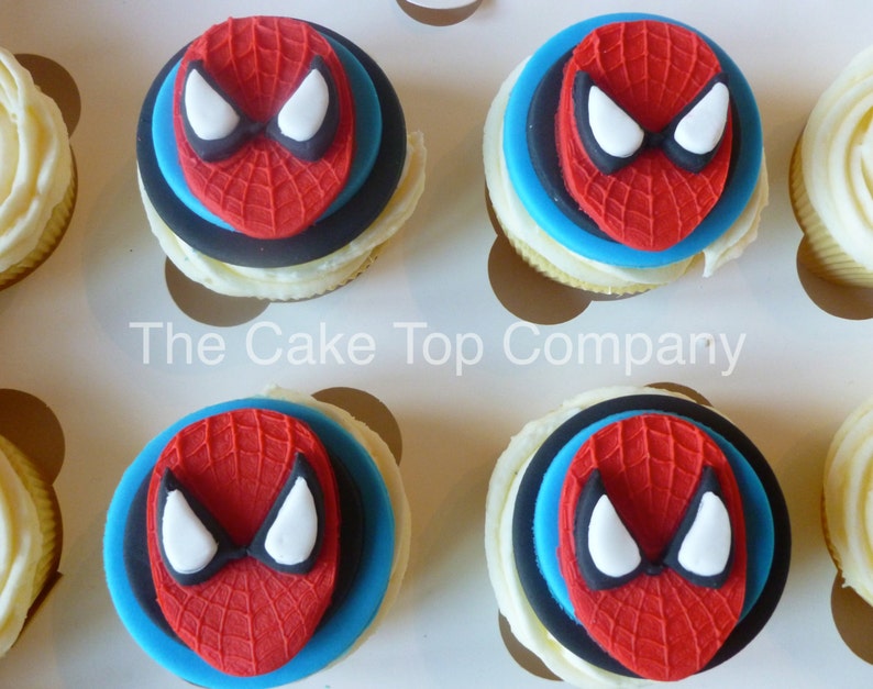 Edible Fondant Spiderman Cupcake Toppers Super Hero Cupcakes Etsy