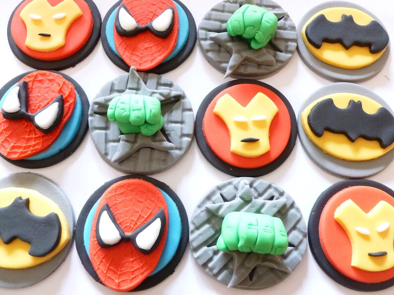 Super Hero Fondant Cupcake Toppers Batman Spiderman Etsy