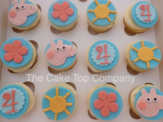 Birthday Peppa Pig Fondant Cupcake Toppers Handmade To Order Etsy