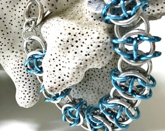 CHAINMAIL Bracelet CELTIC VISIONS Silver and Turquoise Bracelet Cuff Chainmaille Jewelry