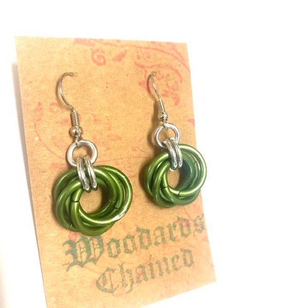 Lime Green Earrings, Chainmail Earrings, Large Celtic Earrings