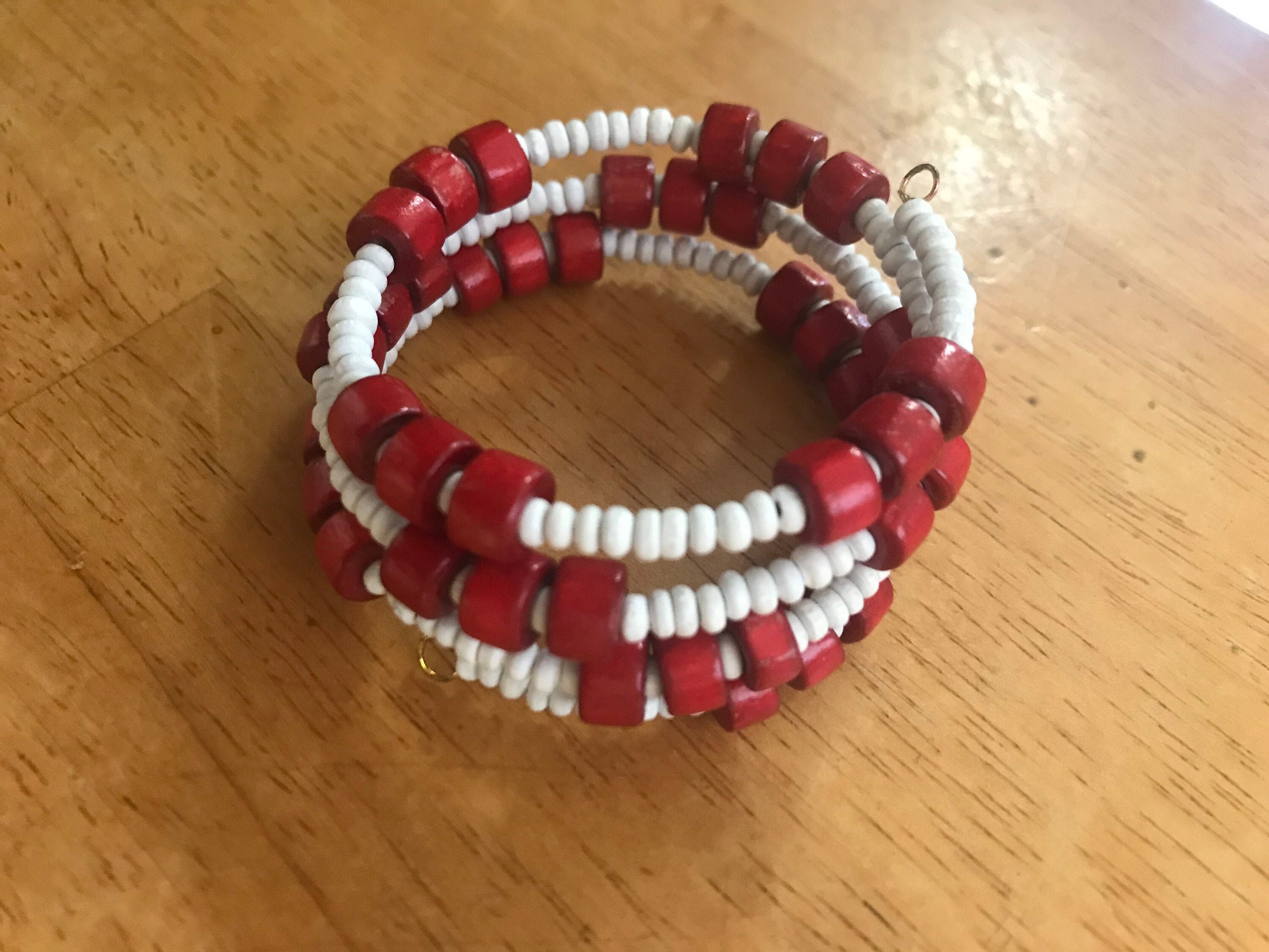 Red and White Wrap Bracelet Memory Bracelet Red and White Etsy