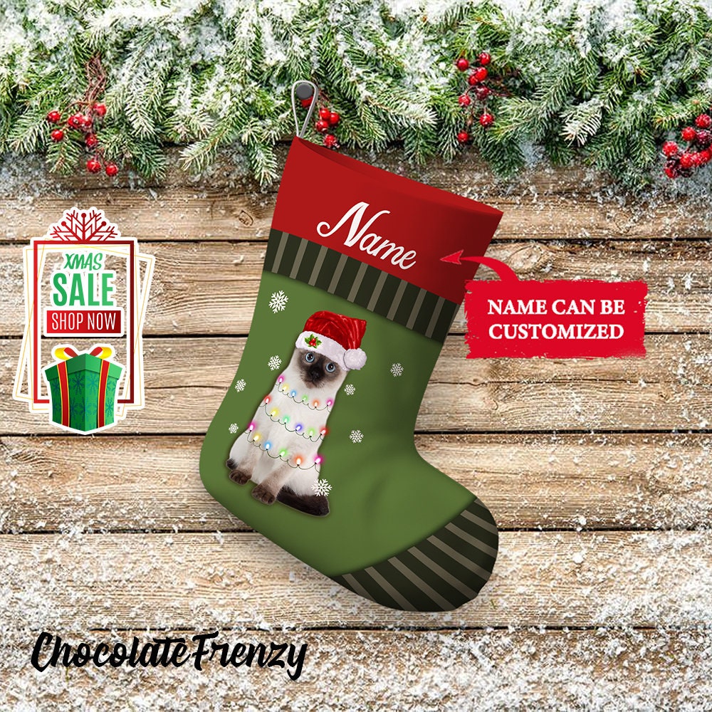 Pet Cat Christmas Stocking Hanging With Large Paw For Tree Decorations