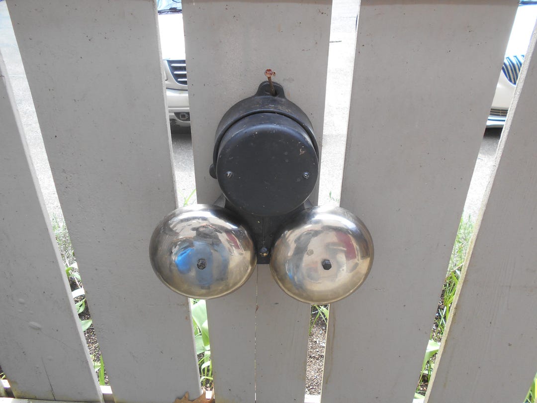 Bell Pendant Ringer Antique Twin Bell Ringer, Cast Iron Housing, Chrome Bells - Etsy