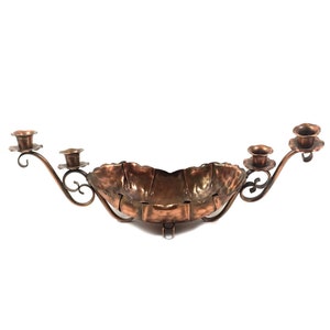Vintage Gregorian Copper Candelabra Bowl: 1970s Rustic Centerpiece