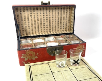Vintage Tic Tac Toe Shot Glass Set: Hidden Bar, Leather Style Box