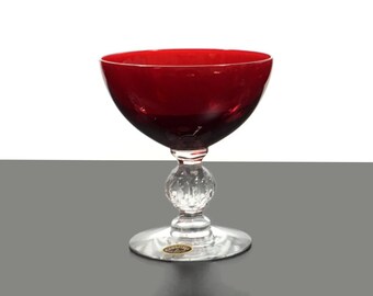 Vintage Ruby Red Champagne Coupe, Cambridge Aurora Design, 1930s Cocktail Glass