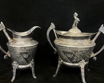 Antique Reed & Barton Figural Lion Sugar Bowl or Creamer with Greek Revival Aesthetic Design
