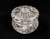Antique Trinket Box with Brilliant Cut Glass Flower Design, Signed Libbey, Vintage Vanity Decor