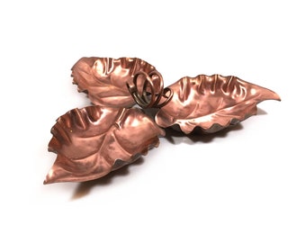 Vintage Gregorian Copper Serving Tray with Leaf Design