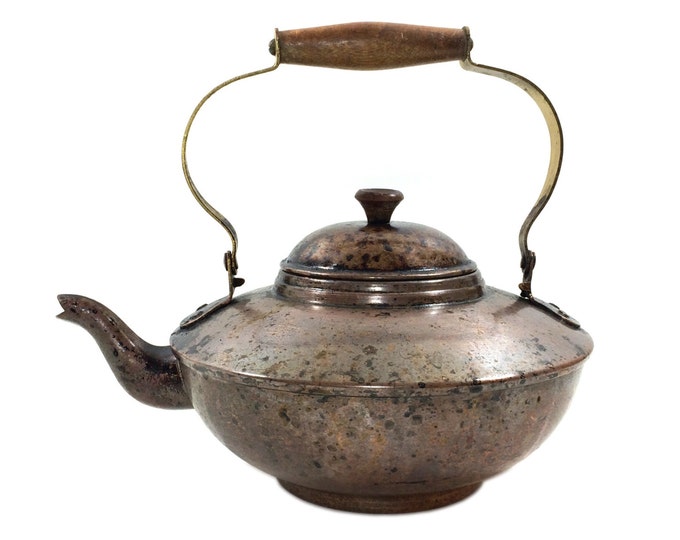 Vintage Copper Teapot With Wood Handle, Made in Portugal Etsy